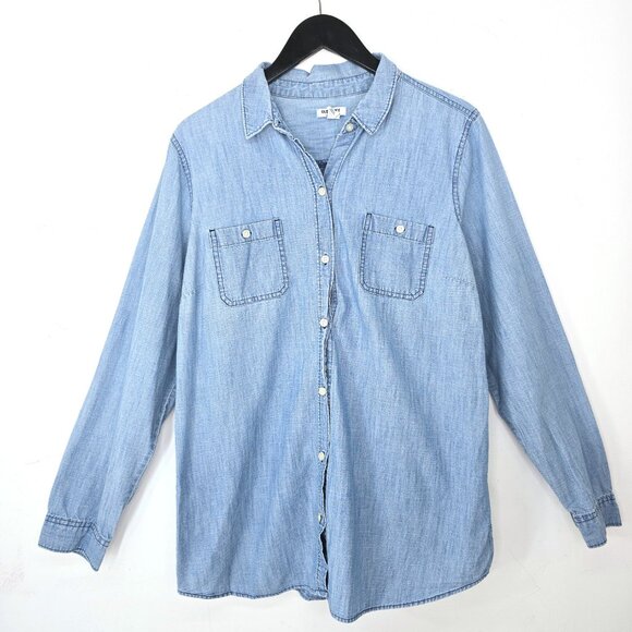 Old Navy Blue Chambray Button Front LOng Sleeve Shirt - Picture 1 of 5